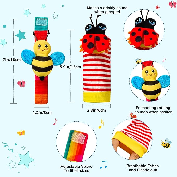 Baby Toys 0-6 Months: Baby Rattles 0-6 Months Baby Essentials for Boys Girl Infant Toys Wrist Rattles Socks Hand & Feet Newborn Essentials Must Haves Registry Search Shower Gifts for 0-3 0-12 Months