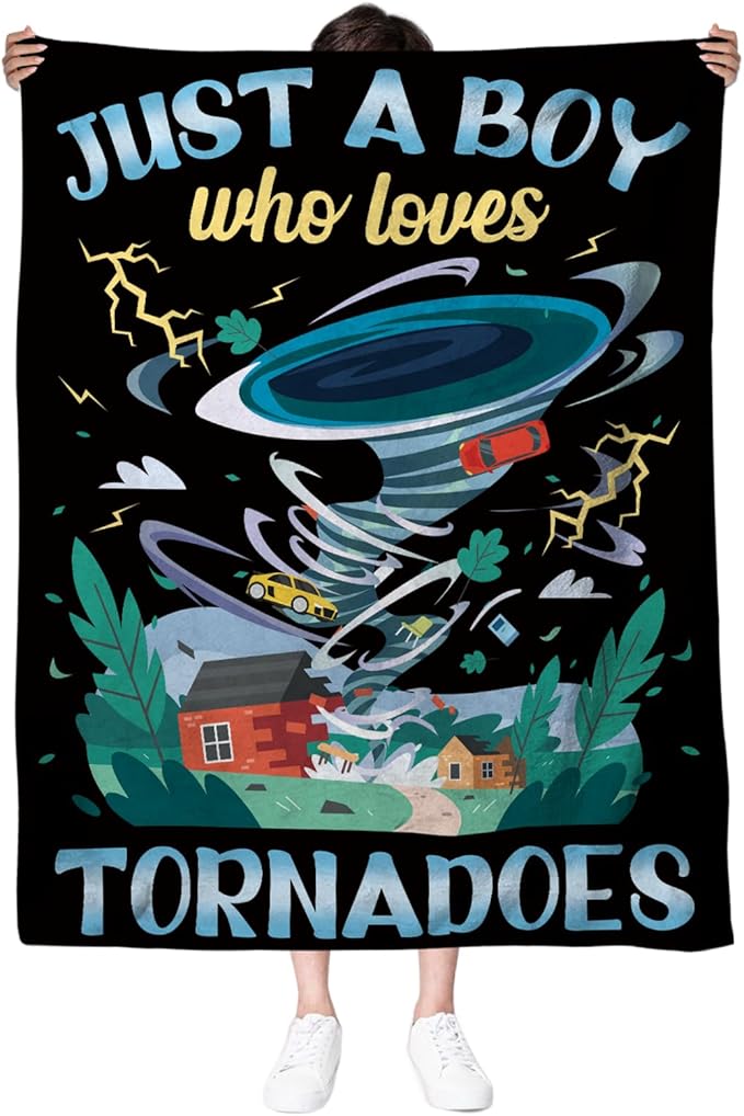 Tornado Blanket Gifts for Weather Enthusiasts, Just a Boy Who Loves Tornado Blanket 50" x 60", Meteorologist Gifts, Weather Related Gifts for Kids Birthday Christmas