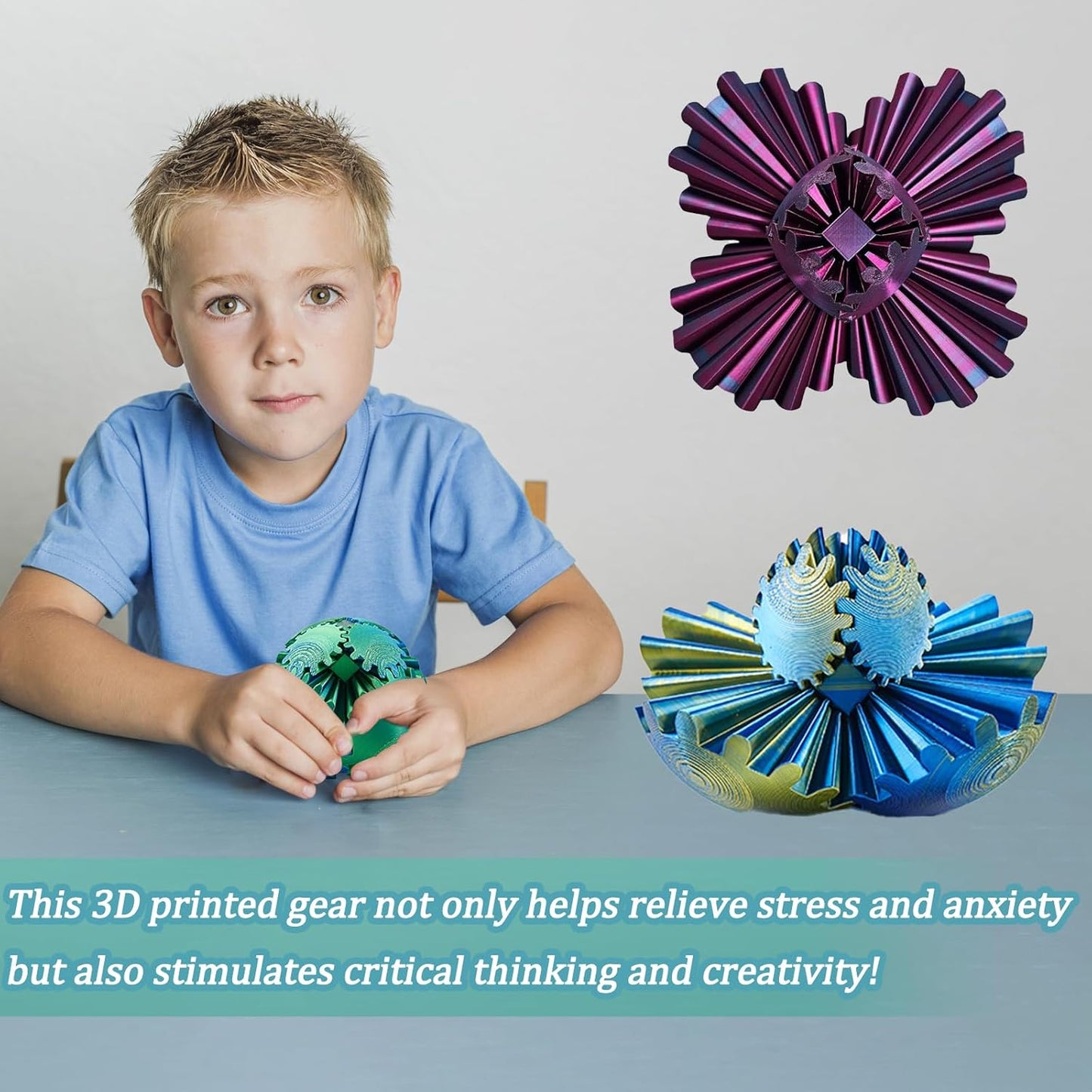 Gear Ball - Steampunk Spin Miracle Fidget, Fidget Gear Ball, 3D Printed Gear Ball Spin Ball Gear Fidget Toy, Hand Spin Ball for Stress and Anxiety (Blue)