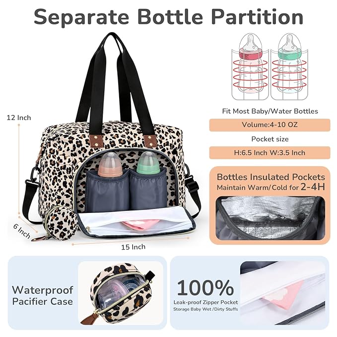 Diaper Bag Tote, Baby Bag Travel Diaper Tote Bag with Pacifier Case, Cute Maternity Hospital Baby Stylish Diaper Tote for Mom Dad Medium Size, Leopard Print