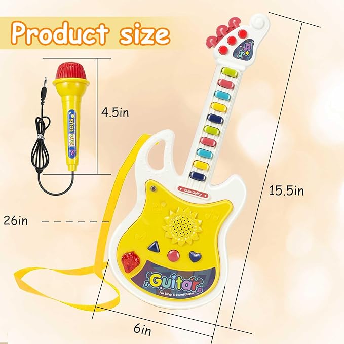 Toddler Guitar, Baby Musical Toys for Toddlers, Montessori Toys for 2 3 4 Year Old Boys Girls Pretend Play Gifts - Kids Guitar with Microphone & Piano Set Present for 1st First Birthday Christmas