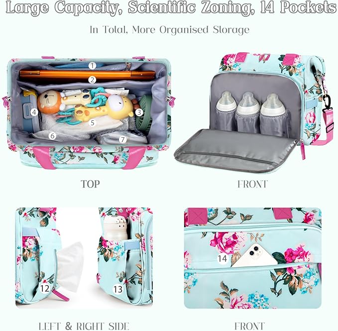 Diaper Bag Backpack, Mommy Travel Diaper Bag Tote with Shoulder Strap, Hospital Bag, Weekender Baby Bag for Mom