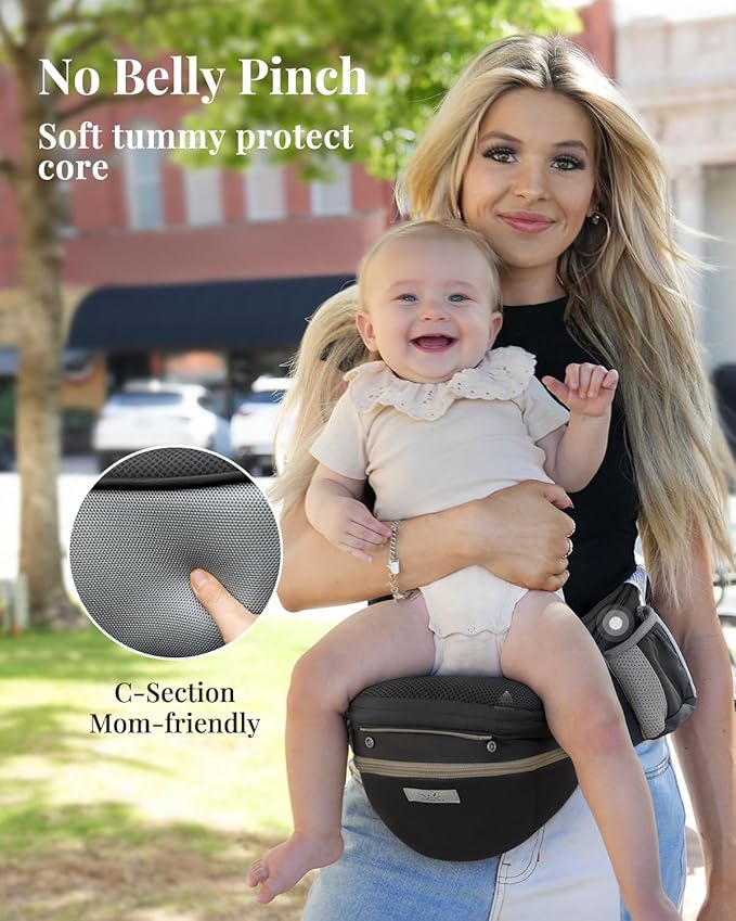 Baby Carrier Pro, MOMTORY Safety-Certified 6-in-1 Ultra Storage Baby Carrier Newborn to Toddler, Front & Back Baby Holder Carrier with Hip Seat, Pure Black