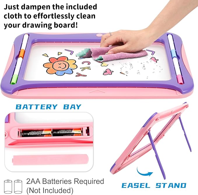 Magic LED Drawing Board for Kids, Girls Toys Age 6-8, Light Up Tracing Pad with 9 Double-Sided Cards, 6 Washable Markers, Arts & Crafts Kits Learning Toy Glow Up Doodle Board Christmas Birthday Gifts