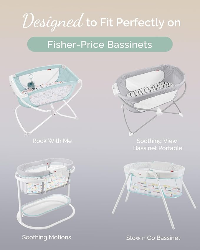 Bassinet Fitted Sheets for Fisher Price Bassinet Soothing Motions, Stow and Go, Rock with Me and Soothing View - Buttery Soft Sheets - Pale Pink + Lavendar + Cloud, 3 Pack