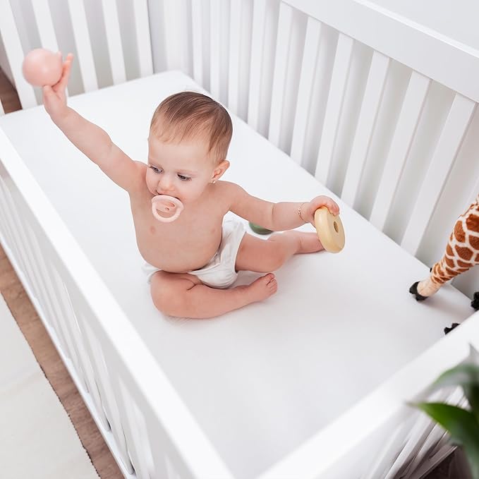 Comfy Cubs 100% Muslin Cotton Fitted Crib Sheet - Soft, Standard & Breathable Crib Sheets for Toddler Mattress - Snug Fit, Secure Elastic with Beautiful Packaging for Boys & Girls - White