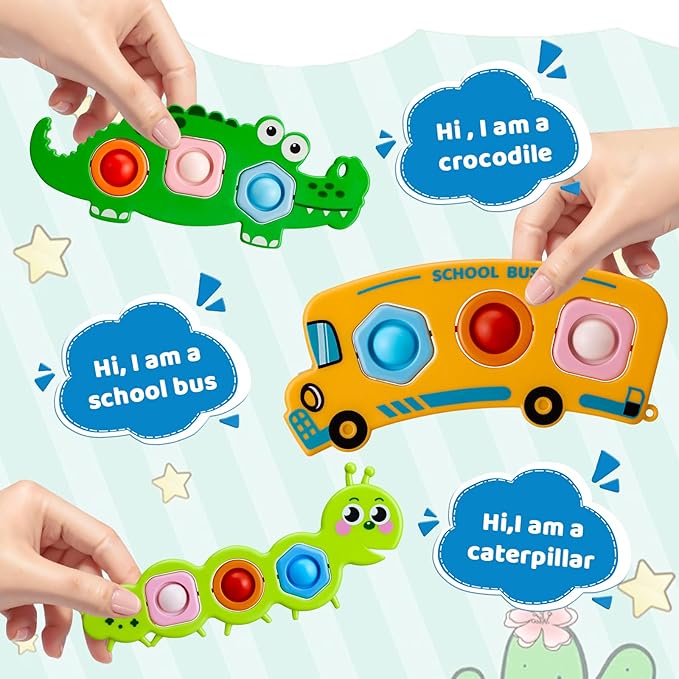 Fidget Push Pop Popper Bubbles Sensory Montessori Travel Car Airplane Flight Essential Activities Must Have Busy Restaurant Outdoor Stocking Stuffers Toys for 1 2 3 Old Toddlers Babies Over 6 Months.