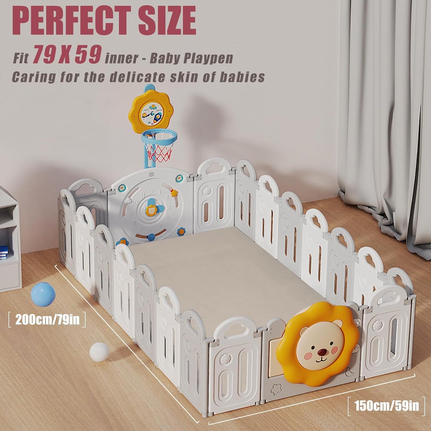 Baby Play Mat for Floor, 1.3"Thick Extra Large Cushioning Memory Foam Playpen Mat, Soft Coral Velvet Baby Crawling Mat with Non-Slip Backing, Baby Nursery Rug for Toddlers, Kids (Dark Grey, 79X59)