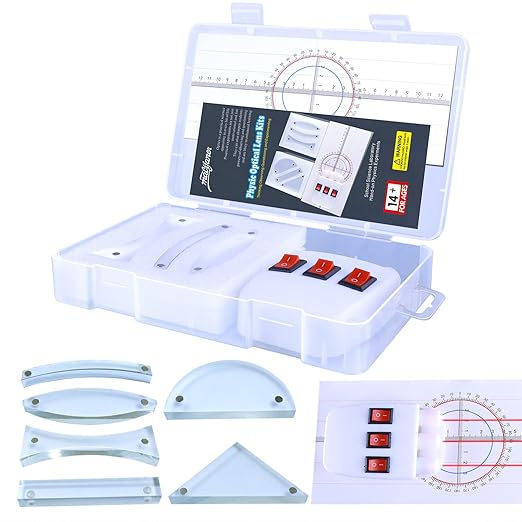 STEM Magnetism Physics Optical Experiment Set,Magnetic Convex Lens Concave Mirror Reflector Refraction Triangular Prism Light Source Learning Science Teaching Equipment for Teacher Student