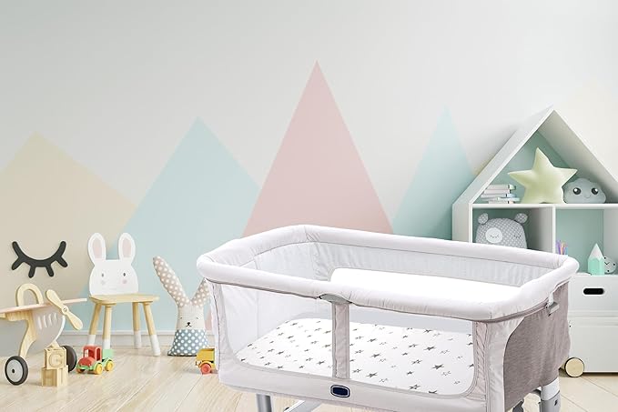 3 Pack Organic Bedside Bassinet Sheets Compatible with Mika Micky, Baby Delight, Dream On Me, AMKE and Other Bassinet Mattress Pads Size Between 17-21 in Width, 29-33 in Length, and 1.5-4 in Thick