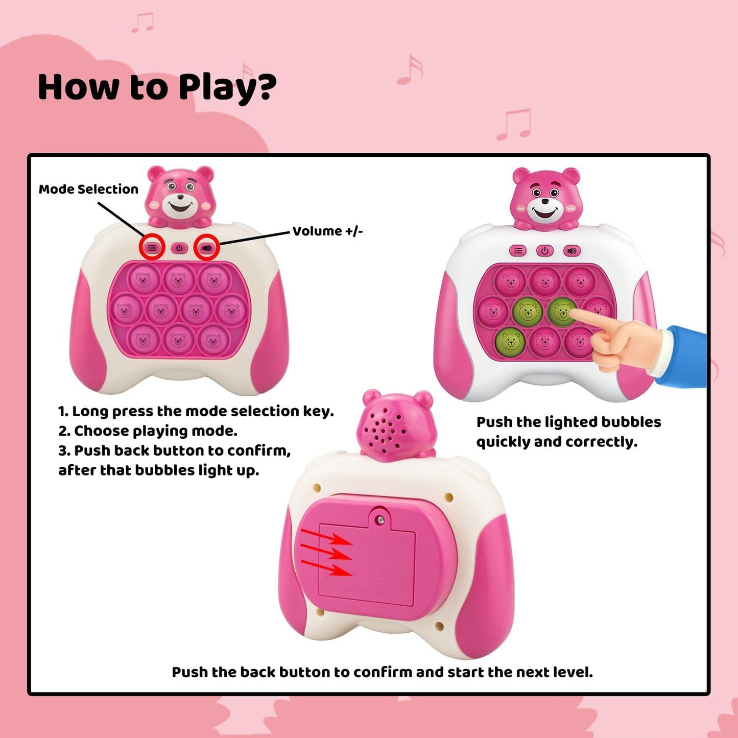 Fast Quick Push Bubble Pop Fidget Toy, Electronic Light Up Game Console, Cool Birthday Present for 6 7 8 9 10-12 Year Boys and Girls Pop Up Stress Relief Toy, Concentration Speed Puzzle Game for Kids