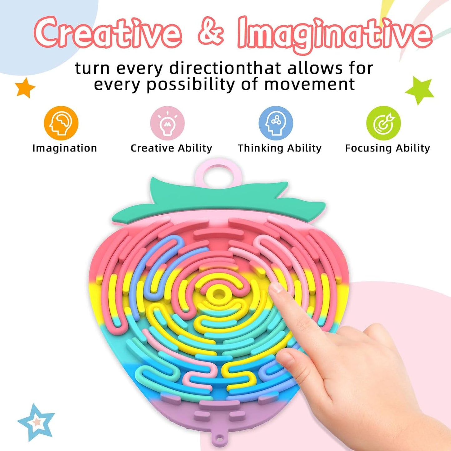 Silicone Sensory Activity Board,2 in 1 Busy Board for Fine Motor Skill, Montessori Fidget Toy for Calming, Stress, Anxiety, ADHD , Autism , Silent, No Mess , Kids 3+ & Adults (Colorful, Strawberry)