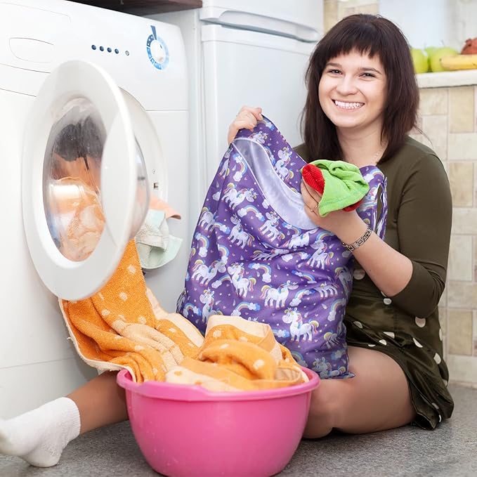 Shappy 2 Pcs Large Travel Laundry Bag Washable Waterproof Wet Dry Large Dirty Clothes Bag Bathing Workout(Unicorn)