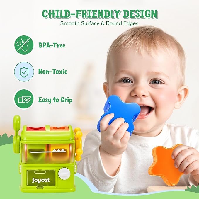 JoyCat Monster Eating The Shapes, Interactive Shape Sorter Toy for Toddlers 1-3, with 6 Rattle Shape Blocks and 2 Levers, Montessori Color Matching & Sorting Learning Toys, Gifts for 1 2 3 Year Old