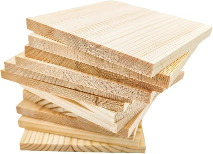 12PCS Unfinished Wood Square Blocks for Crafts, 4x4x0.3in Blank Wooden Squares Pine Wood Boards for Carving,DIY Wood Coasters,Painting & Burning
