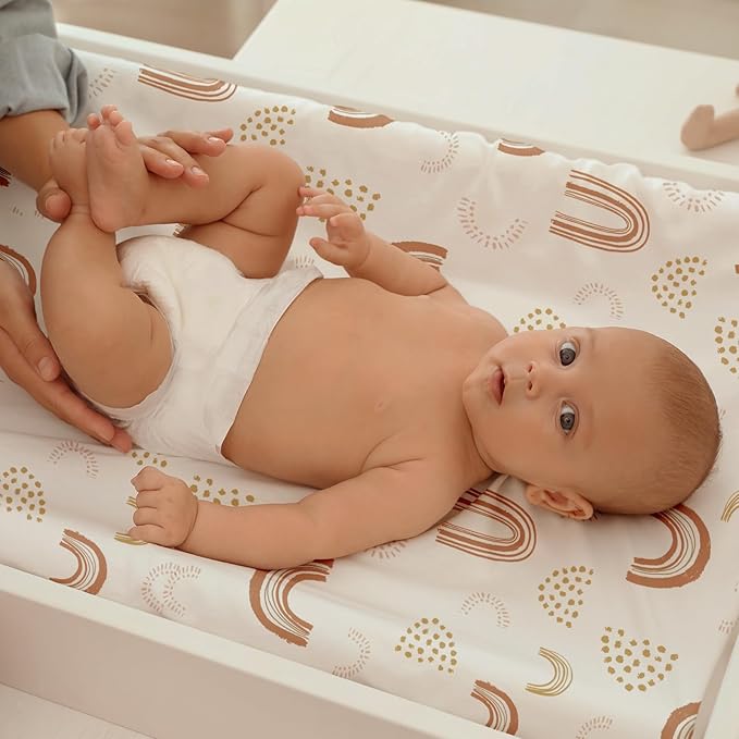 Gllquen Baby Bassinet Sheets 2 Pack, 100% Organic Cotton Bassinet Fitted Sheets for Girls Boys, Soft & Breathable Unisex Baby Mattress Sheet for Standard Bassinets 33"x17"(Khaki)