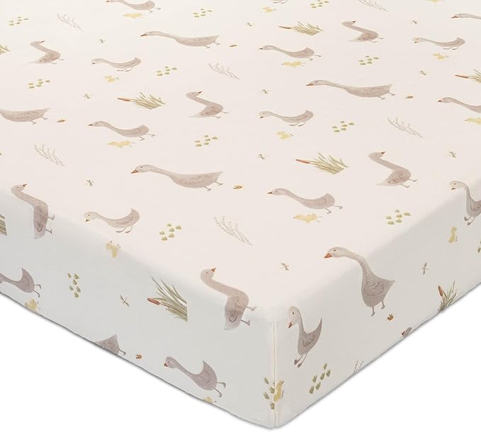 Crane Baby Charlie Farmhouse Goose Crib Fitted Sheet, 100% Cotton Baby Bed Sheets, Farm Nursery Decor, Crib Sheets for Boys and Girls, Baby Registry Gift, Goose Nursery Décor