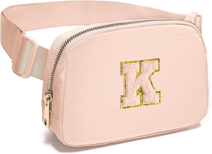 Gitus Gifts for 8 9 10 11 12 Year Old Girls Belt Bag Fanny Pack Crossbody Bags with Initial Letter Patch Cute Stuff Birthday Gifts for Teen Girls Women Personalized Trend Stuff (Coral Pink-K)