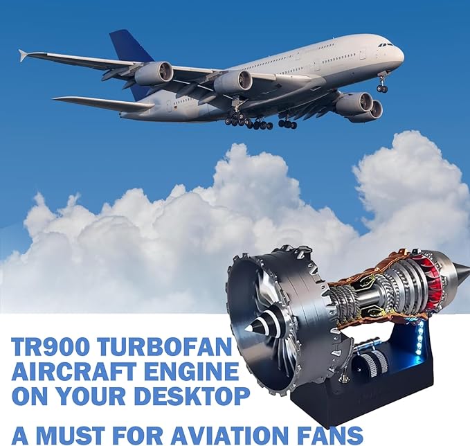 Turbofan Model Kit, Adjustable Speed TR900 Aircraft Engine Turbojet Engine with Light, DIY Mechanical Science Education Toy Gift Decor for Adult, 28cm