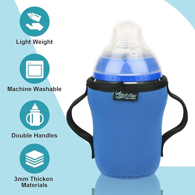Beautyflier Glass Baby Bottle Sleeve Covers for 9oz Nature Baby Bottles with Dual Handle, 3.8mm Thicken Heat and Cold Retention Baby Bottle Sleeve (Red+Blue)