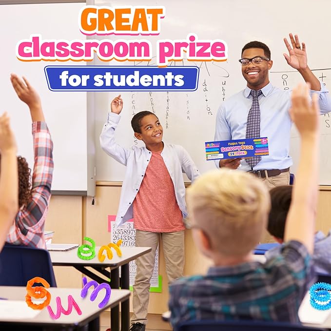 Fidget Toys Bulk for Kids: 24 Pack Textured Silicon Sensory Sticks, Bulk Prizes for Students Teacher Classroom, Anxiety Relief Sensory Toys, Party Favors Goodie Bag Stocking Stuffer for Kids