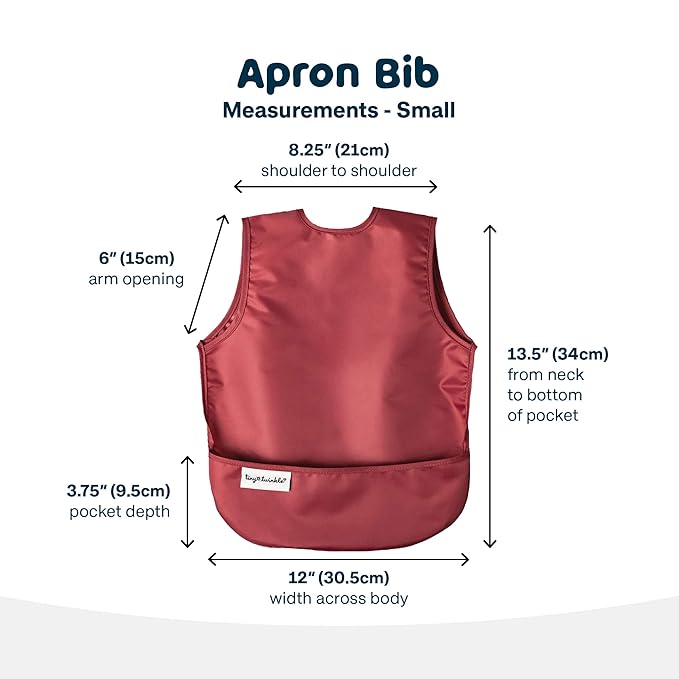 Tiny Twinkle Mess Proof Apron Bibs - 2 Pack Waterproof & Lightweight Baby Bibs for Led Weaning | 100% Recycled Polyester, Easy Clean & Machine Washable (Rose Burgundy,Small 6-24 Months)