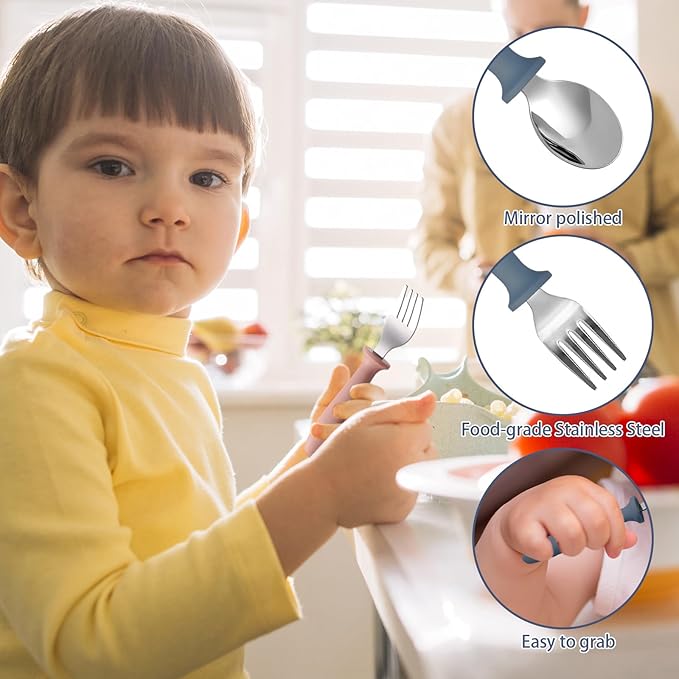 Pimoys 6 Pieces Toddler Utensils Forks,Spoons and Knives,Kids Silverware Set with Plastic Handle Stainless Steel Toddler Silverware,Dishwasher Safe