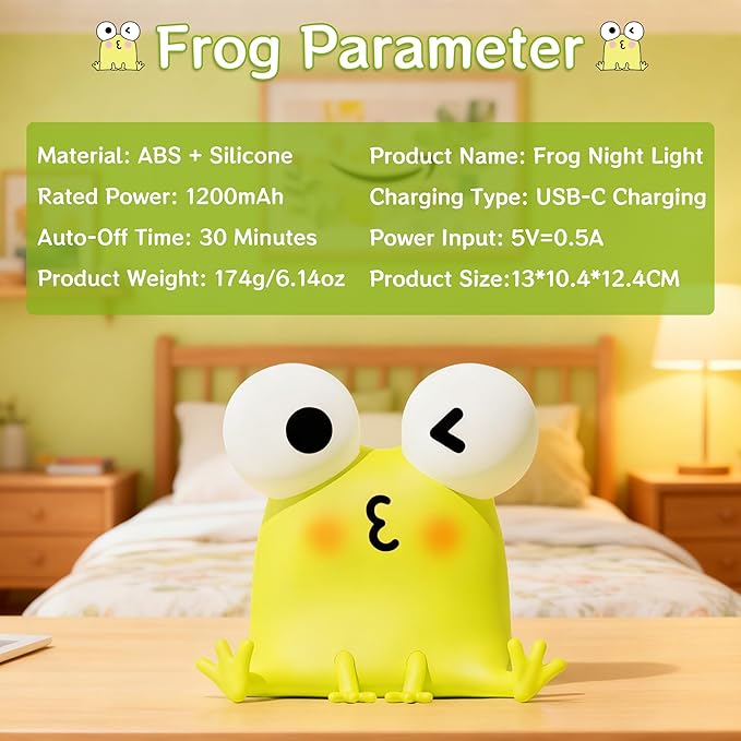 Frog Night Light for Kids, Cute Funny LED Squishy Novelty Animal Silicone Lamp, Dimmable/Timer Nursery Nightlight, Rechargeable Touch Bedside Lamp, Bedroom/Dorm Decor, Baby Boys Girls Gifts