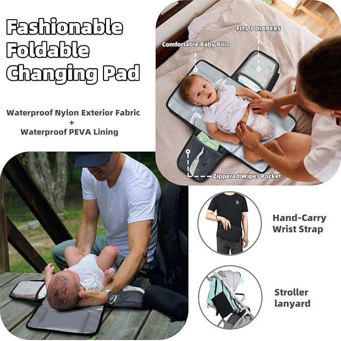 Diaper Bag Backpack for Dad and Men, Large Travel Baby Bag with Changing Pad, Pacifier Case, Removable Flag Patch - Baby Shower Gifts - Shadow Black