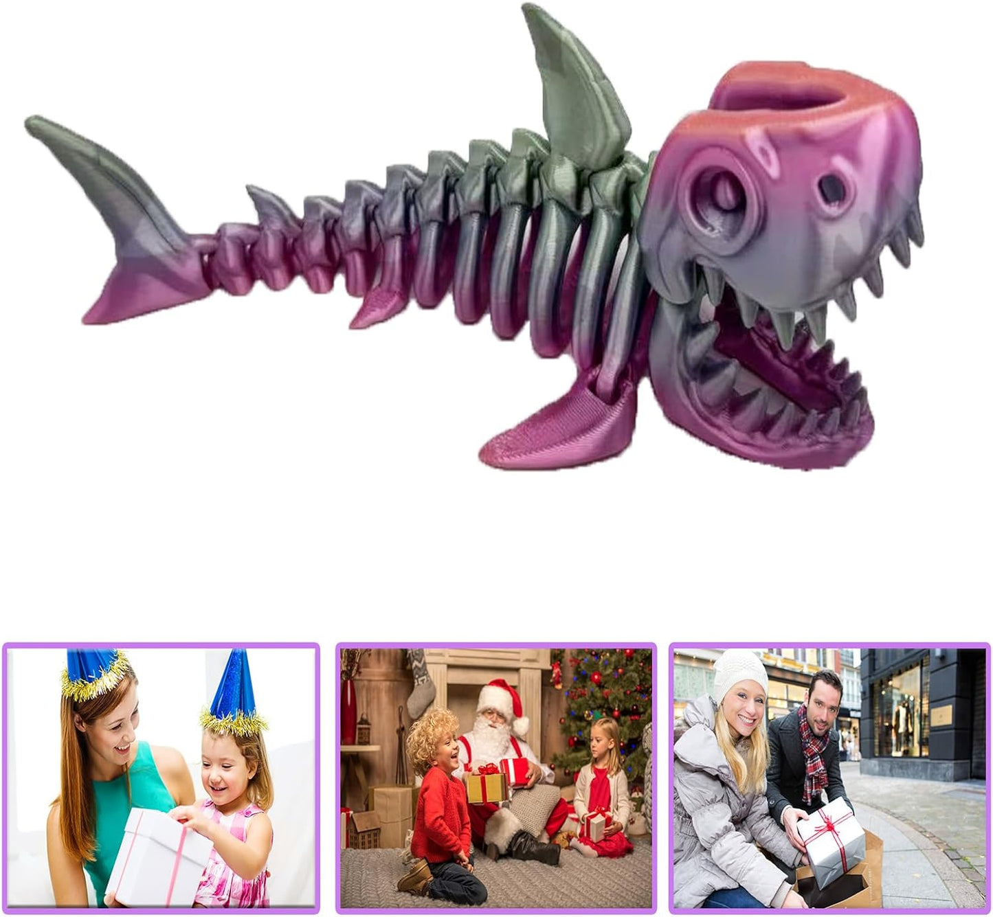 3D Printed Shark Full Body Joint Movable Design Toy, Cute and Interesting Shark Design Decoration, Movable Bite/Decompression Toy (Rainbow Color Random)