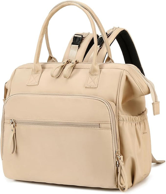 Convertible Diaper Bag Tote, Wide Open Top 14 Pockets Stylish Baby Diaper Bag with Stroller Buckle, Water-resistant (Beige, Large)
