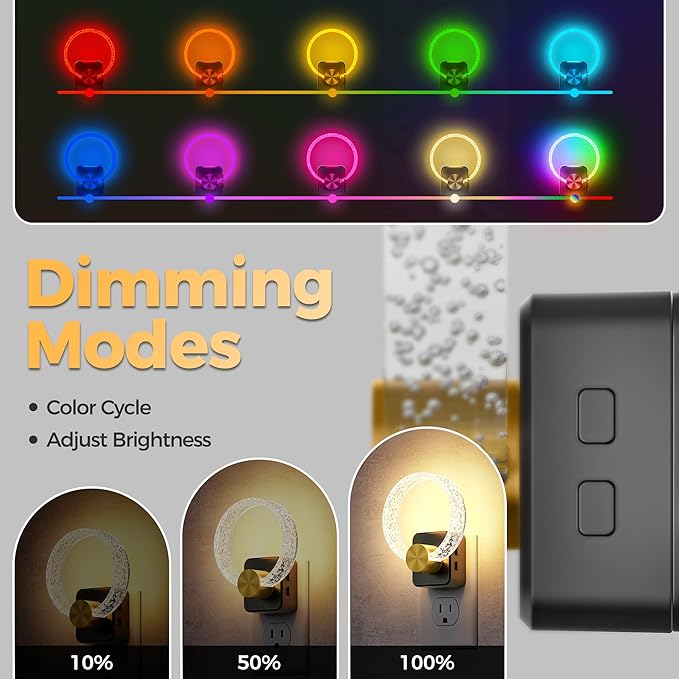 DORESshop Night Lights Plug Into Wall, LED Night Light Color Changing RGB with Dusk-to-Dawn Sensor, Adjustable Brightness Dimmable Nightlights for Hallway, Bedroom,Kids Room