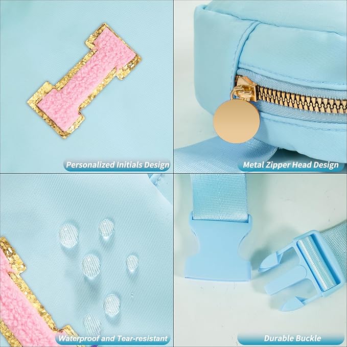 Mini Belt Bag Fanny Pack with Initials Letter Patch Small Crossbody Bags Cute Stuff Birthday Gifts for Teenager Girls Trendy Stuff for Teens - I,Blue