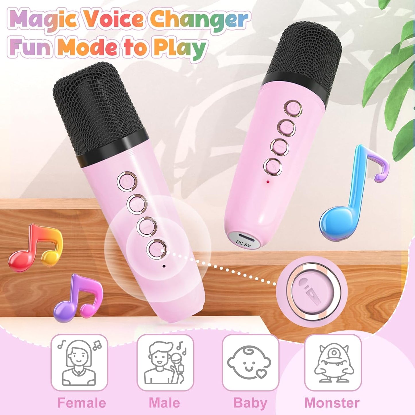 FLUESTON Mini Karaoke Machine for Kids Adults, Portable Bluetooth Speaker with 2 Wireless Microphones, Birthday Kids Gifts Toys for Girls Ages 3, 4, 5, 6, 7, 8, 9,10,11,12+ Years Old