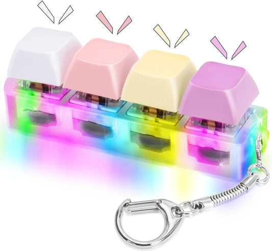 Keyboard Fidget Toys Adults Fidget Keyboard Clicker with LED Light Keychain Sensory Toys for Anxiety Stress Relief (Macaron1, 4 in 1)