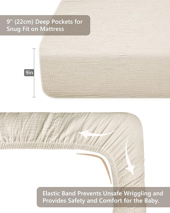 Crib Sheets for Boys Girl, Fitted Baby Toddler Bed Sheets 28" x 52", Neutral Muslin Cotton Crib Mattress Bedding Soft and Breathable Comfort (Cream)