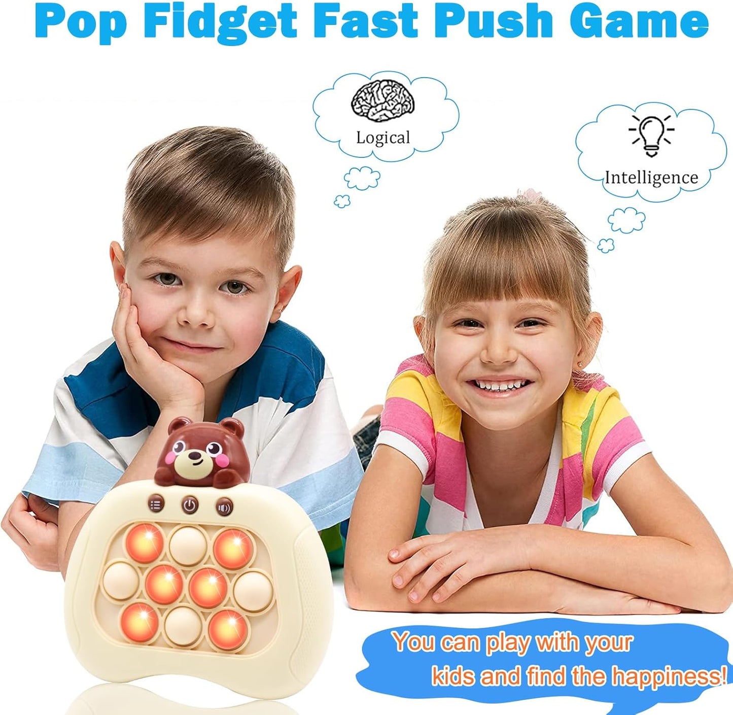 Pop-Fast-Push-Bubble-Game for Kids,Quick Push Console Game for Ages 3-12 for Boys and Girls,Handheld Puzzle Game Sensory Toys - Bear