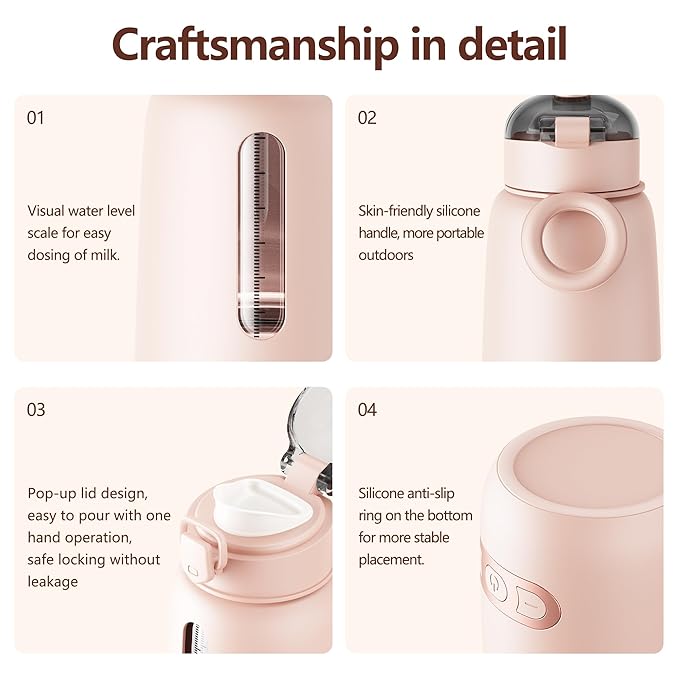 Portable Bottle Warmer for Travel, Portable Milk Warmer with 15000mAh Long Battery, Fast Heating for Breast Milk and Formula, Baby Milk Warmer Set, Fast Charging & Cordless Milk Warmer for on The go