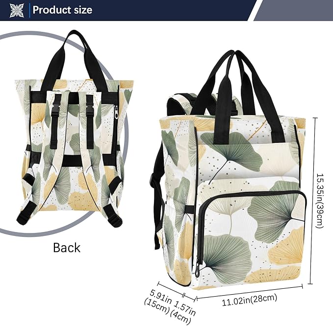 Graffiti Ginkgo Biloba Pattern Multifunctional Travel Backpack, Large Capacity