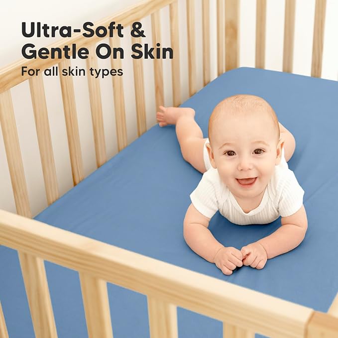 2-Pack Waterproof Baby Crib Sheets for Boys, Girls - 52x28 Viscose Derived from Bamboo Toddler Bed Sheet Neutral, Fitted Crib Mattress Protector Cover for Baby Bedding, Soft & Gentle (Slate)