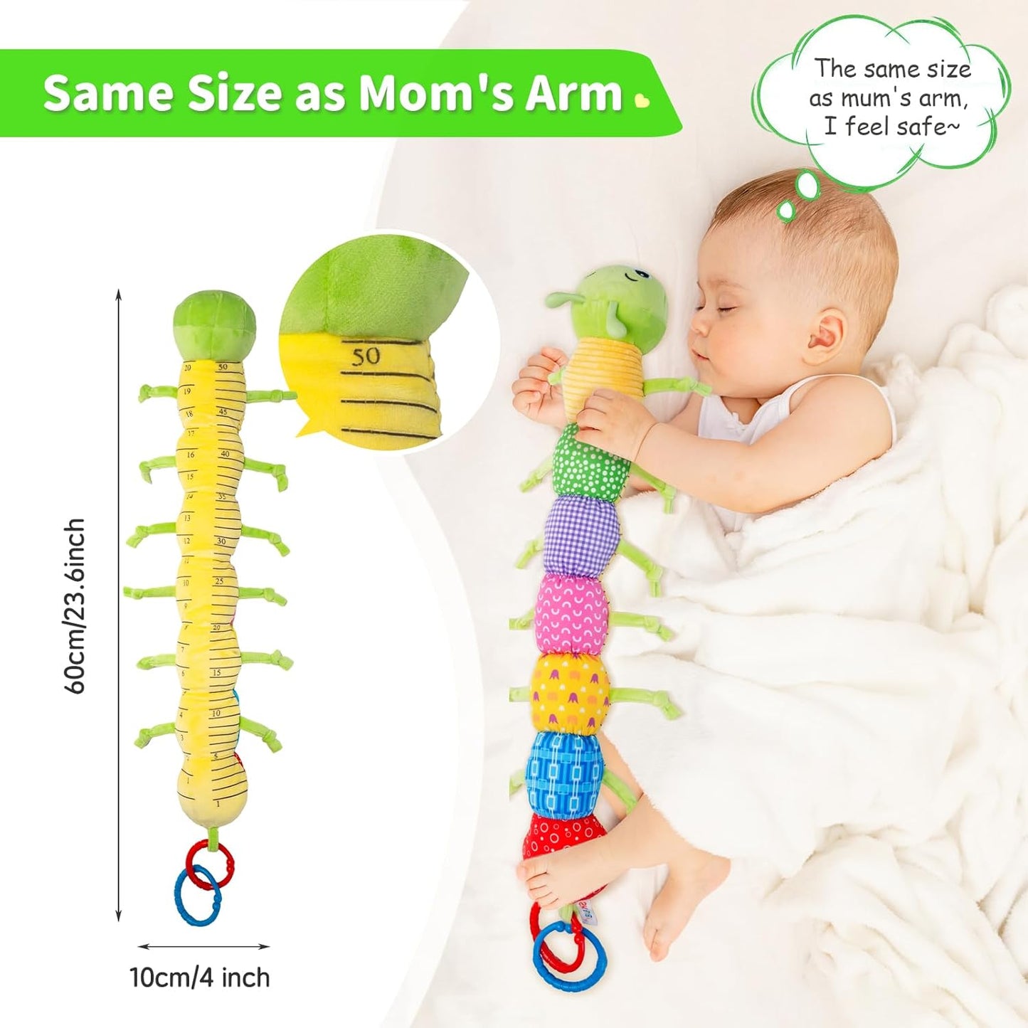 Baby Toys, Musical Plush Stuffed Toy for Newborn 0-3 0-6 3-6 6-12 Months Old, Animal Soft Rattle Sensory Toys with Teether for Tummy Time, Infant Boy& Girl Easter Gifts, Caterpillar