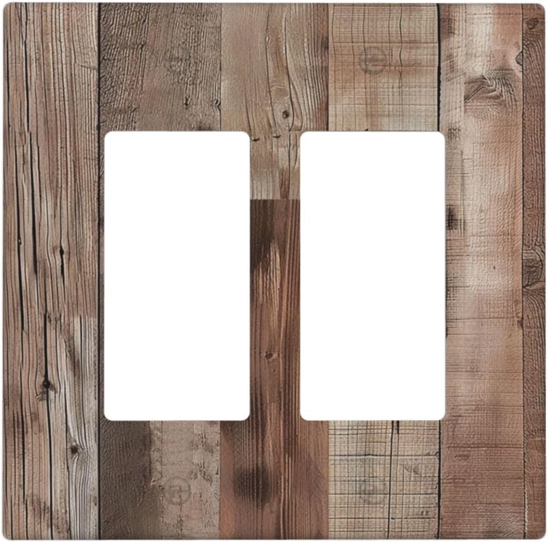 Decorative Outlet Covers Retro Wood Plank Vintaga Wooden Board 2 Gang Wall Plate Double Rocker Two Switch Wall Cover Plate Light Switch Cover Plate Faceplate for Bedroom Home Decor