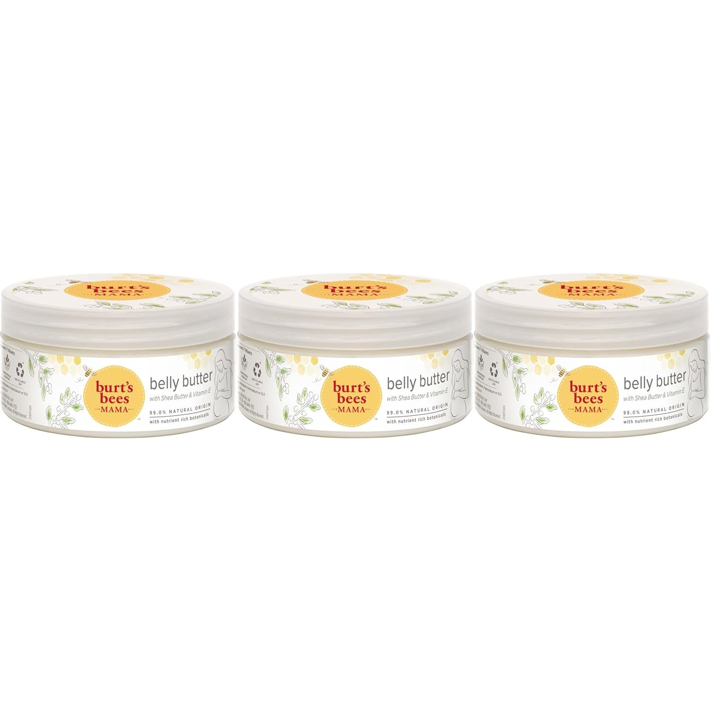 Burt's Bees Mama Belly Butter Stretch Mark Cream for Pregnancy Massages Body & Reduces Scar Appearance, Prenatal & Postnatal Tummy Skin Care, Shea Butter & Vitamin E Rich Formula, 6.5 Oz (Pack of 3)