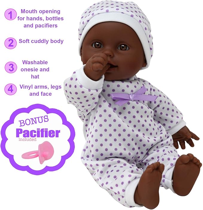 11 inch Soft Body African American Newborn Baby Doll in Gift Box - Doll Pacifier Included