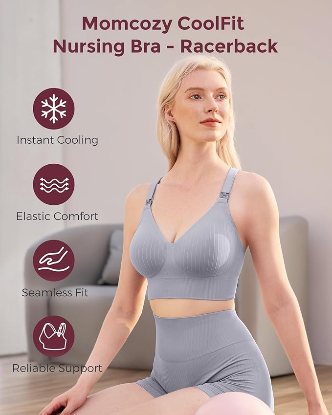 Momcozy Nursing Bras for Breastfeeding, Ribbed Maternity Bra with Racerback, Soft Stretchy Nursing Sports Bra for Yoga