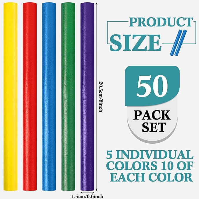 50 Pcs Rhythm Sticks for Kids Classroom Activities, 5 Colors 8 Inch Set of Music Sticks, Wooden Percussion Musical Instruments for Girls and Boys(Bright Color)