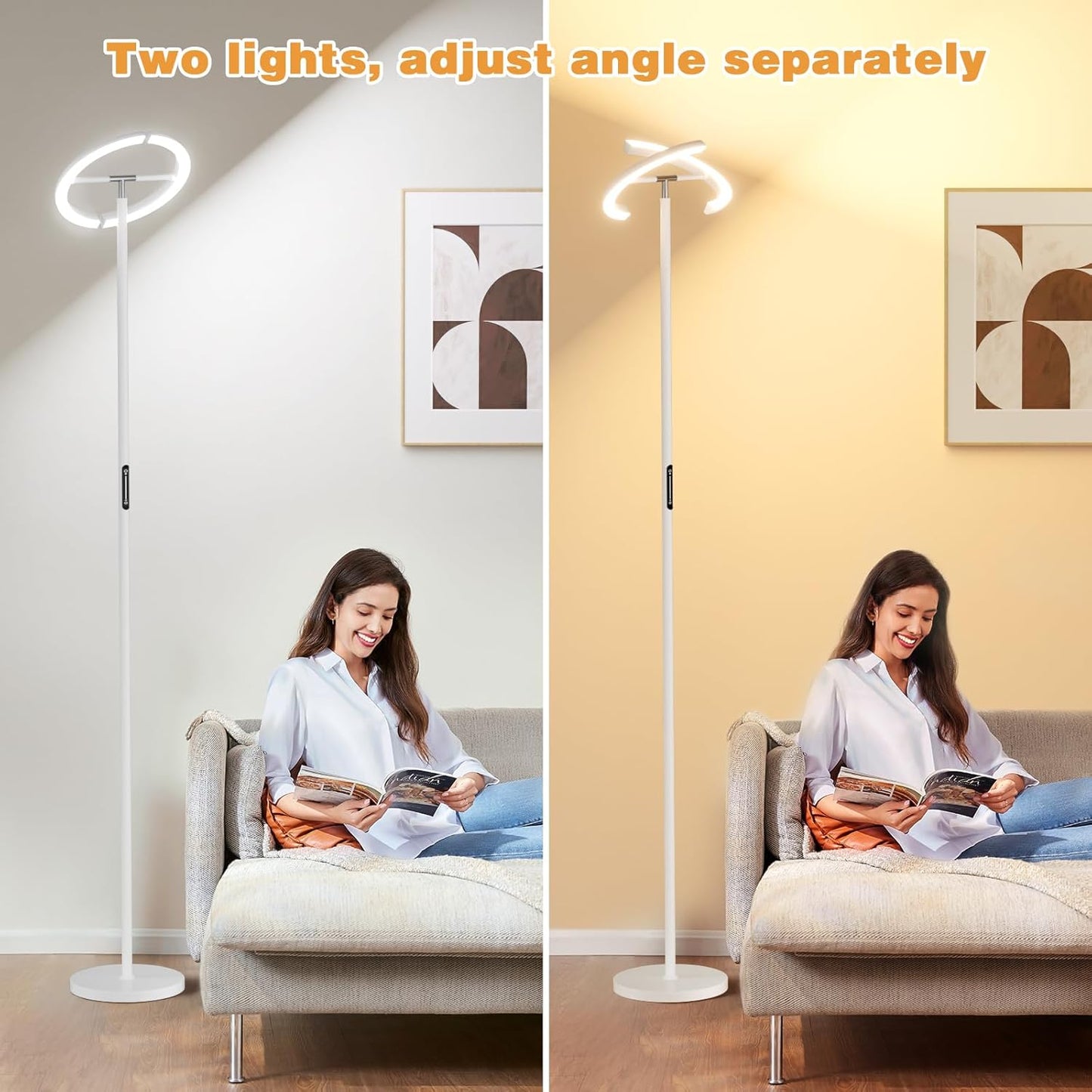 Floor Lamps for Living Room, 40W/2400LM LED Floor Lamp with Touch & Remote Control, 70" Tall Standing Lamp Stepless Dimmable, Modern Torchiere Corner Lamp for Bedroom, Office - White