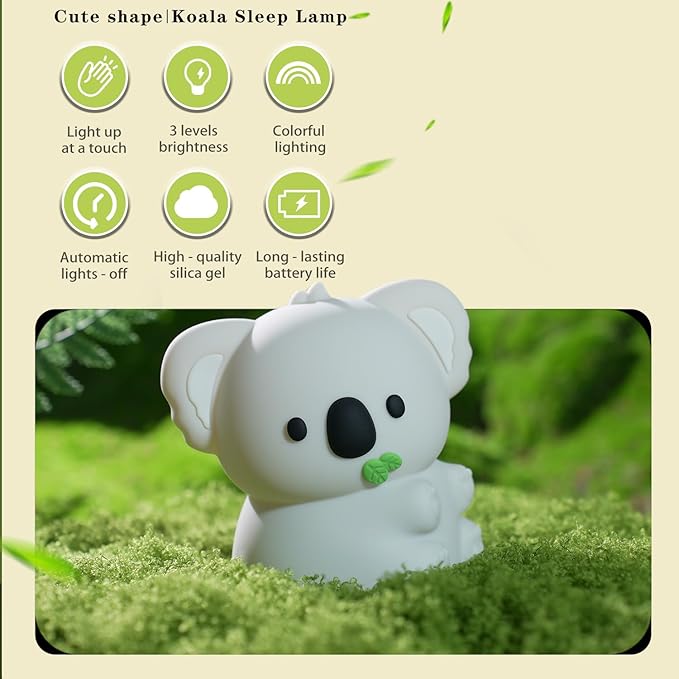 Cute Koala Night Light, LED Squishy Night Lamp, 7 Colors Dimmable Timer Nursery Nightlight for Kids, Rechargeable Touch Lamp, Dorm Decor, Kids Funny Gifts(Koala)