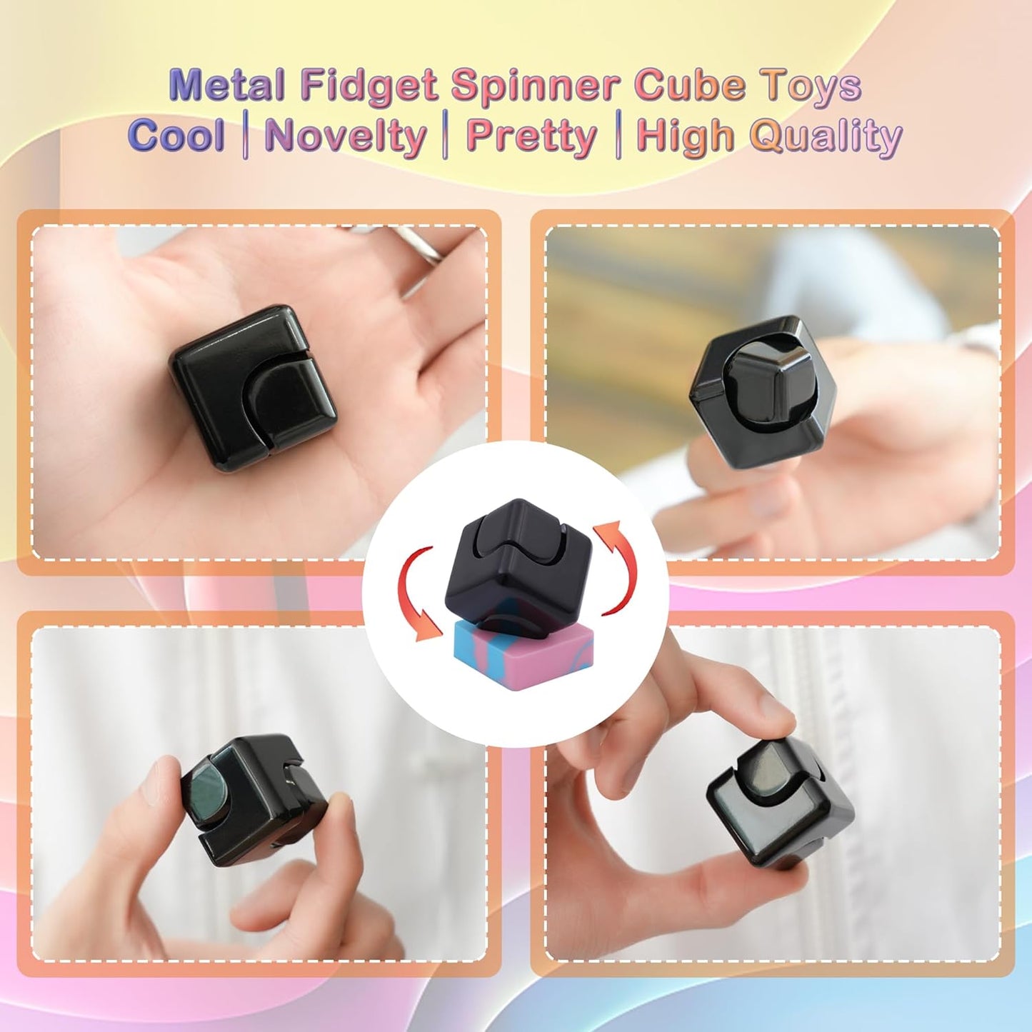 Desk Fidget Toys Spinner-Cube: Figetsss Cool Gadgets Metal Kinetic EDC-Toy with Silicone Base, ADHD Tools Cool Stuff Thing Office Toy Game Stress Relief Gift for Kid Children Teen Adult Christmas