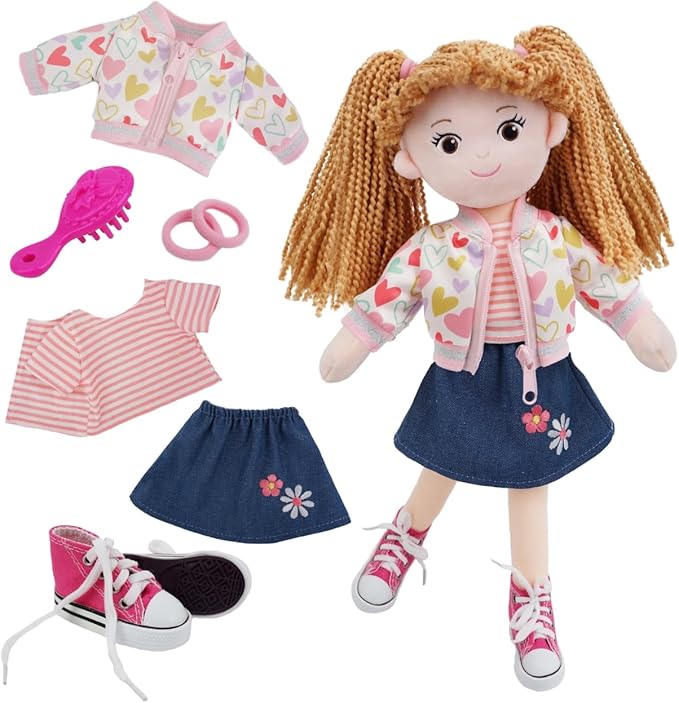 June Garden 14” Snuggle Cutie Doll - Gracie - Soft Plush Doll for Girls and Toddlers - Removable Clothes and Shoes